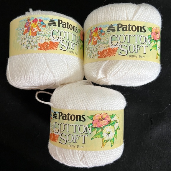 LOT of 3 Patons 100% COTTON Soft 50 g each Same Dye Lot 703 White Made U.K. - Picture 1 of 5